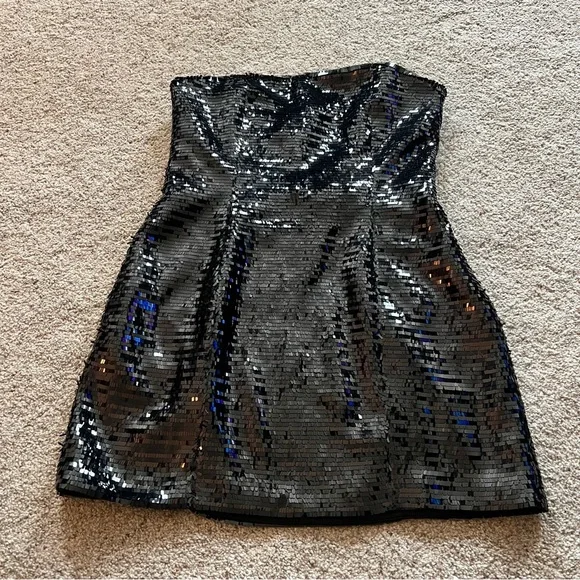 A.L.C. Elsie Strapless Black Sequined Satin Mini Dress - Picture 4 of 6